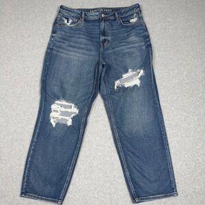 American Eagle Mom Straight Jeans Distressed Blue Size 16 Regular Stretch